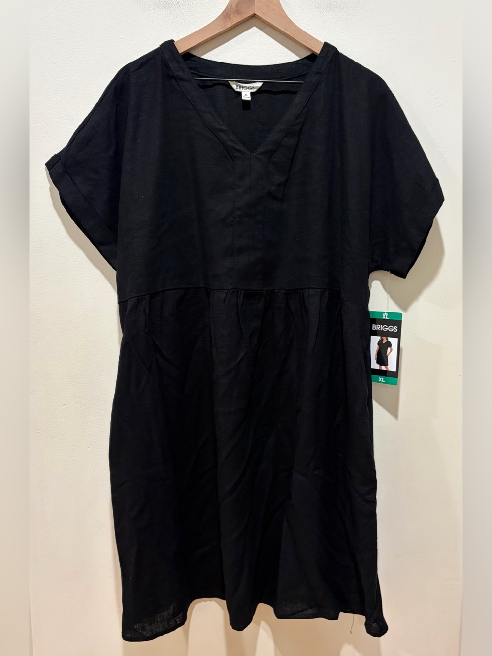 NWT Briggs Black Linen Blend Short Sleeve Dress with Pockets - Women’s Size XL